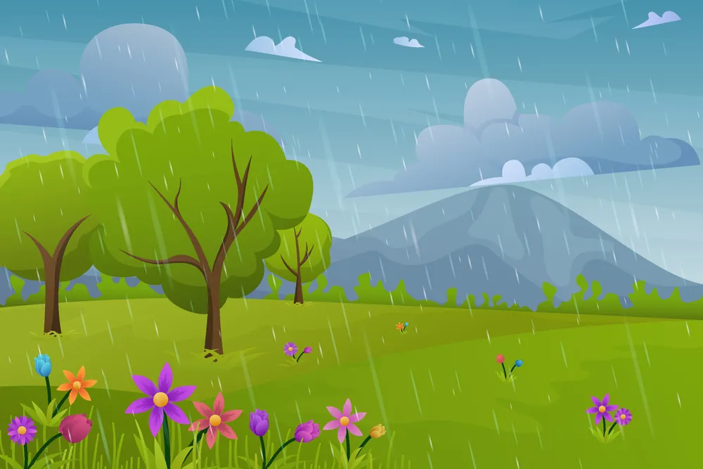 春雨风景背景预览图 Scenery of Spring Raining Background