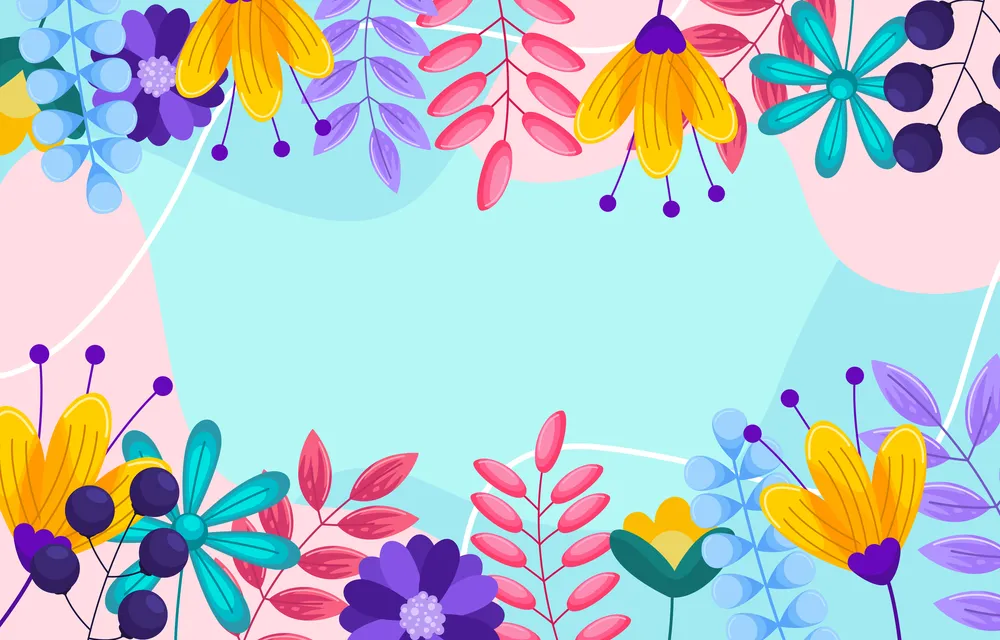 带彩色背景的春季平面背景预览图 Spring Flat with Colorful Background