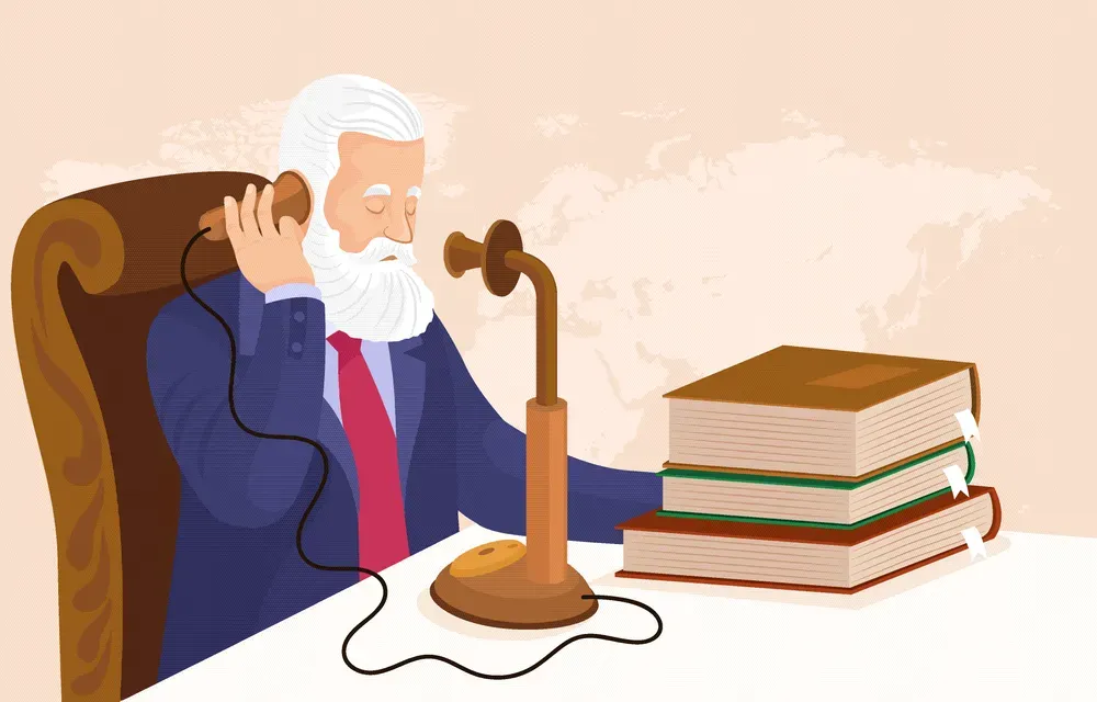使用电话的亚历山大·格雷厄姆·贝尔背景预览图 Alexander Graham Bell Using Telephone Background