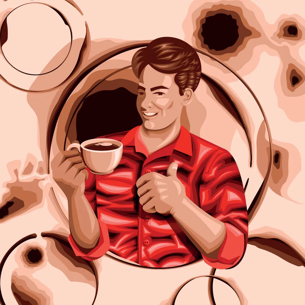 咖啡渍背景中手持咖啡杯的男人预览图 Man Holding a Cup of Coffee on Coffee Stains Background