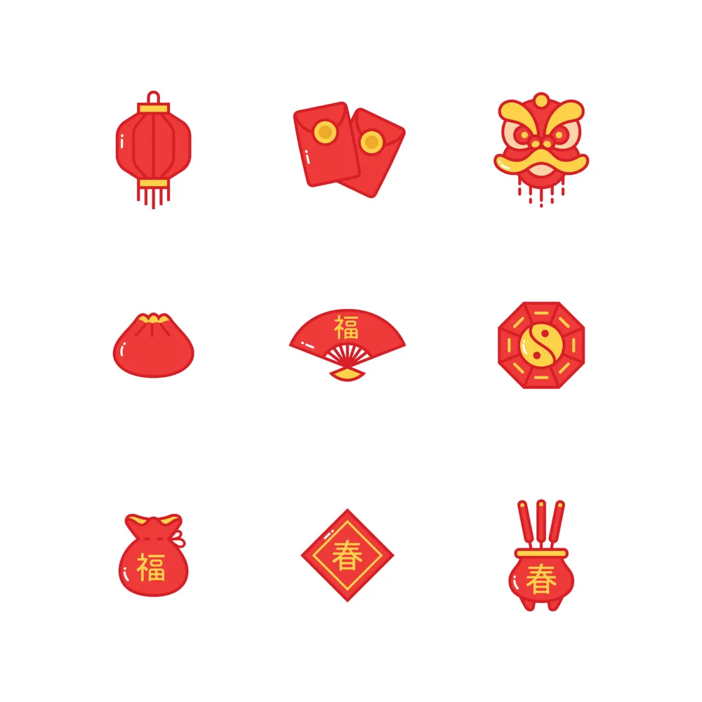 恭喜发财图标套装预览图 Set of Giong Xi Fa Cai Icon