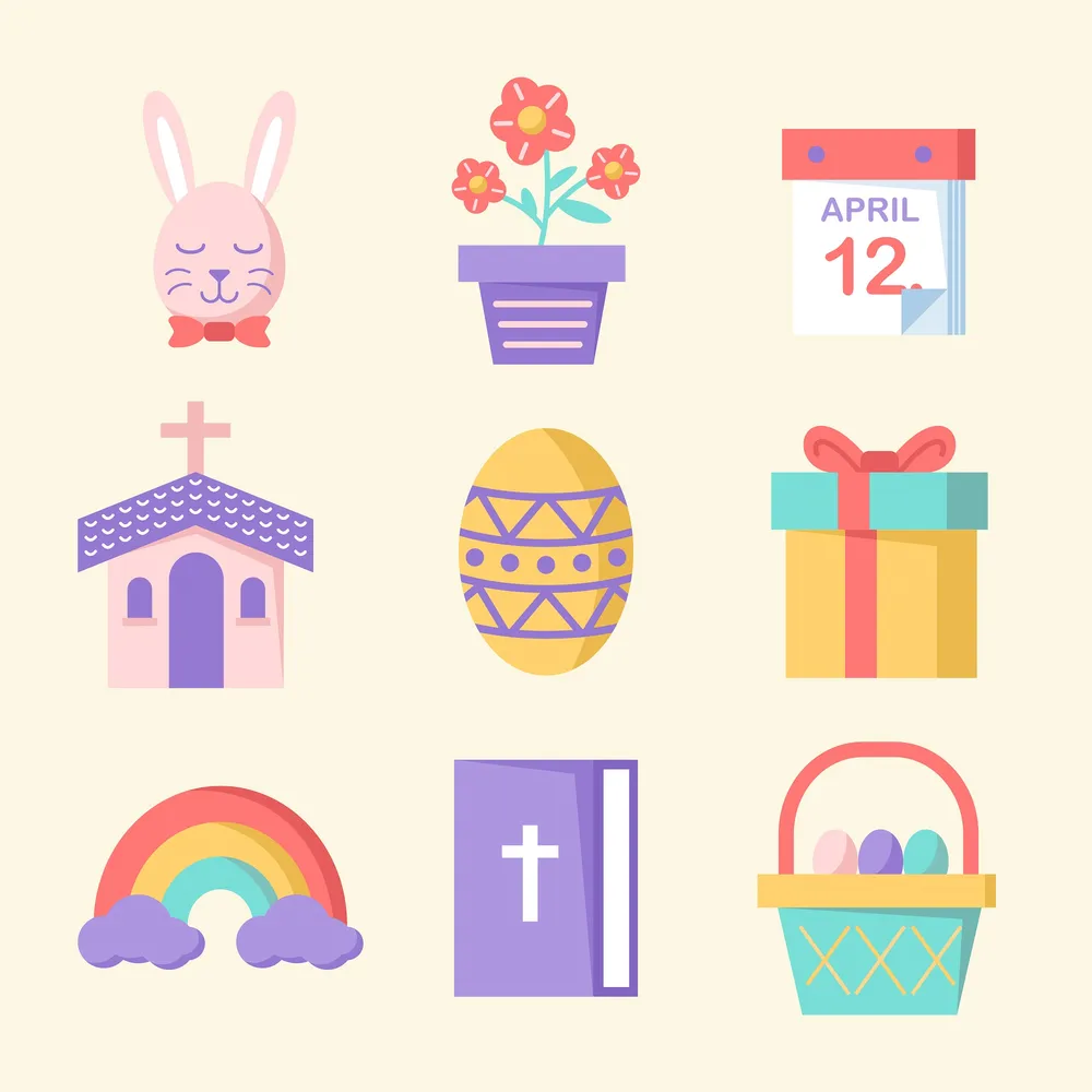 扁平设计复活节图标包预览图 Easter Icon Pack in Flat Design