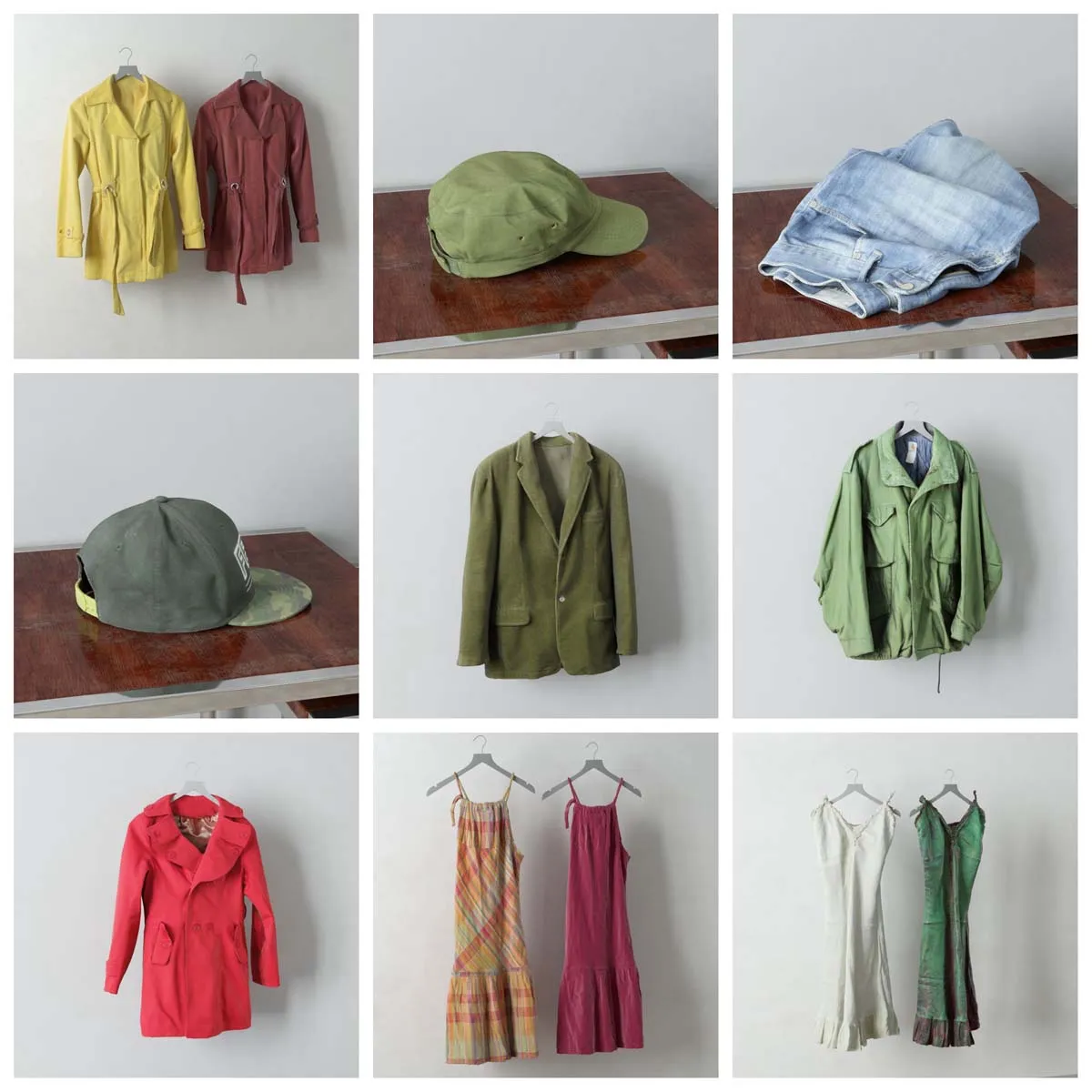 商场挂着的衣服和叠着的衣服鞋帽手提包3D模型预览图7