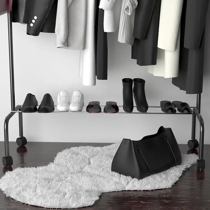 衣服鞋子和衣架3D模型预览图