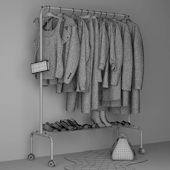 衣服鞋子和衣架3D模型预览图4