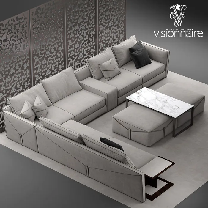 经典布艺灰色沙发3D模型预览图1