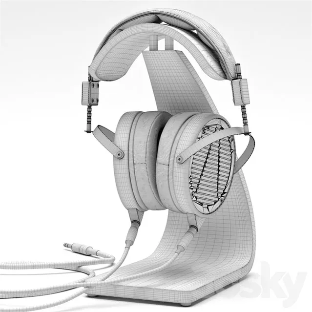 发烧级有线耳机和耳机架3D模型预览图2