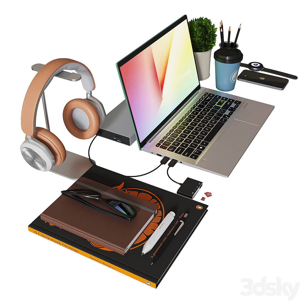 办公桌办公用品3D模型
