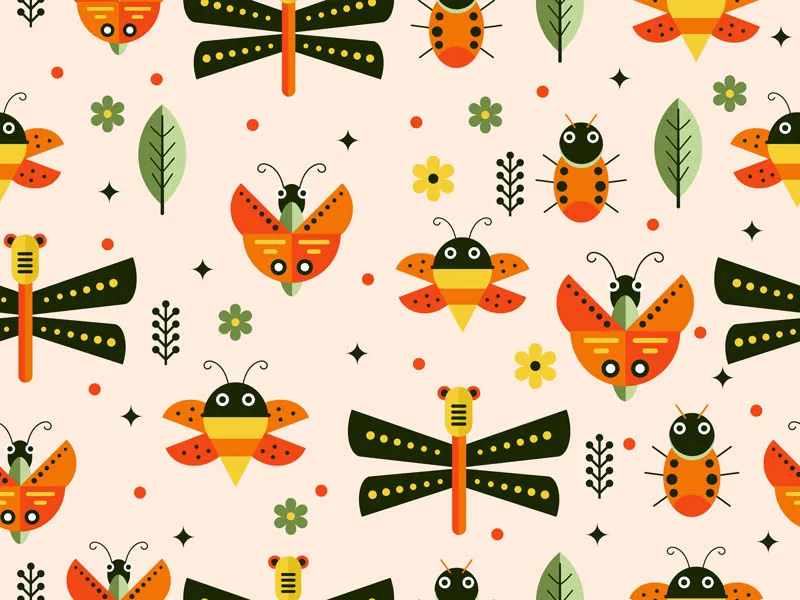 Seamless Geometric Pattern With Bugs and Insects
