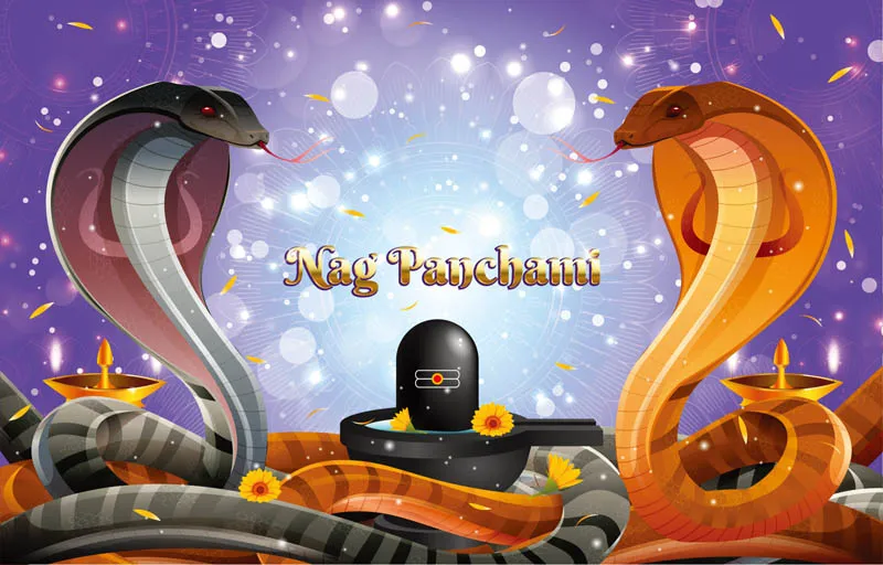 Nag Panchami Background with King Cobra and Lingam