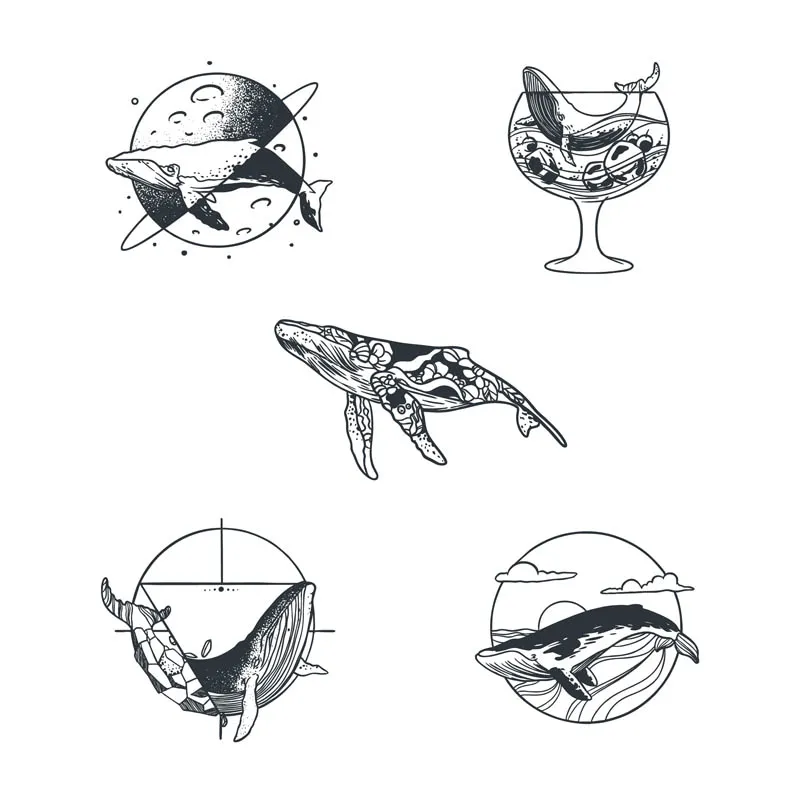 Minimalist Tattoo Whale Concept Sticker Set