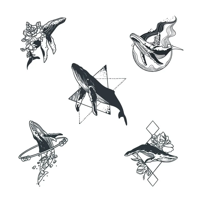 Minimalist Tattoo Whale Theme Sticker Set