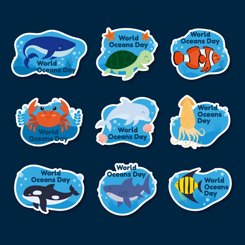 Set Of World Oceans Day Stickers