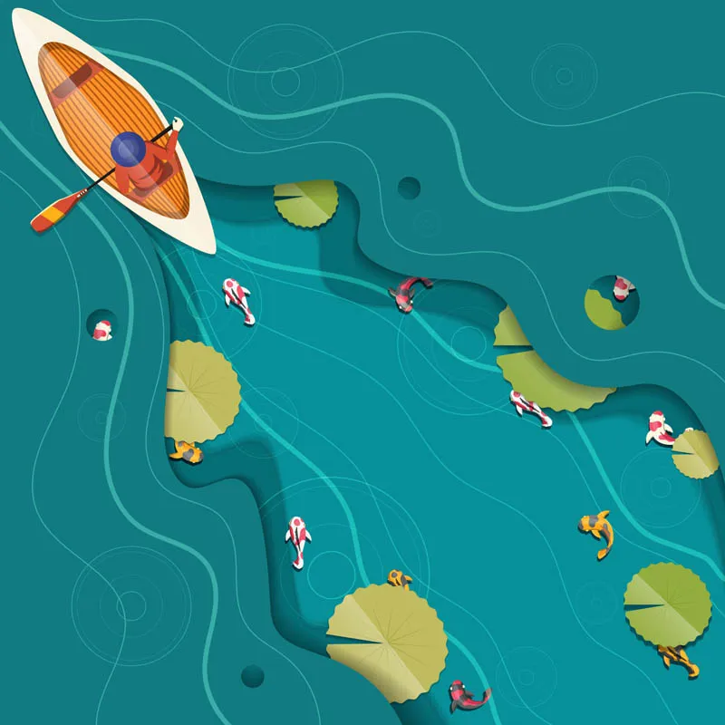 Canoeing Paper Cut Background