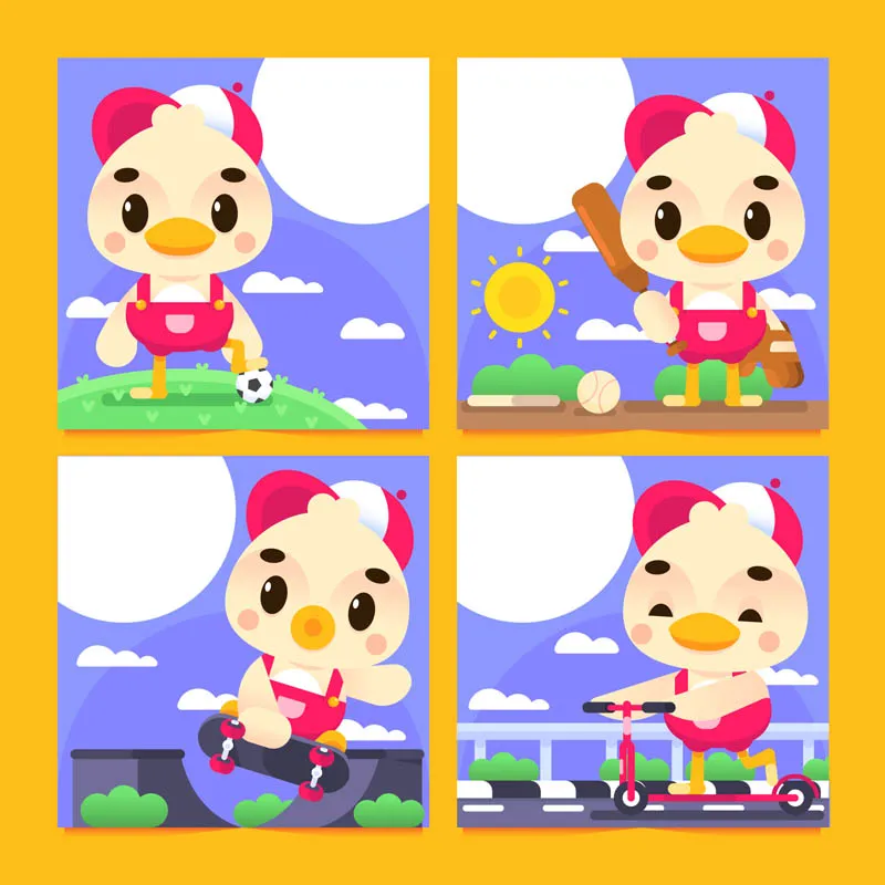Cute Duck With Various Sports Activities