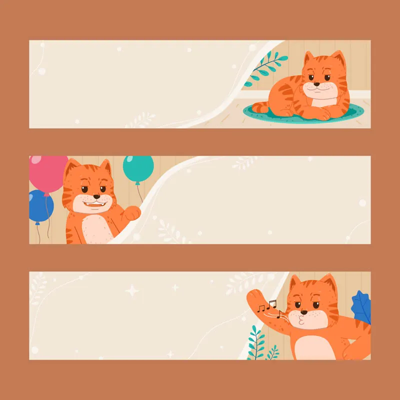 Cat Day Banner Set With Orange Cat