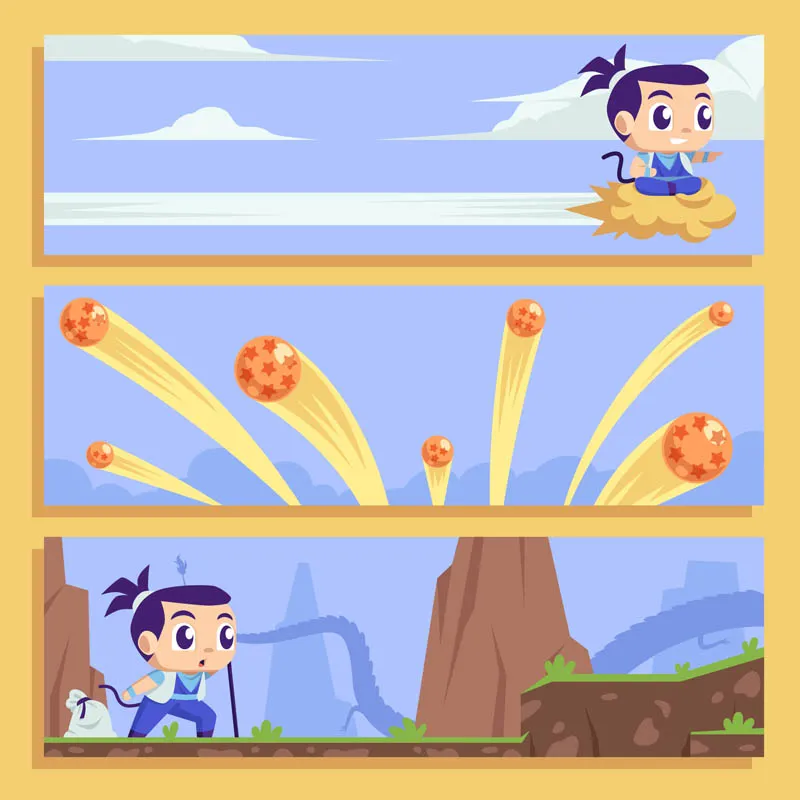 Adventure Boy Looking for Star Balls Banner Set