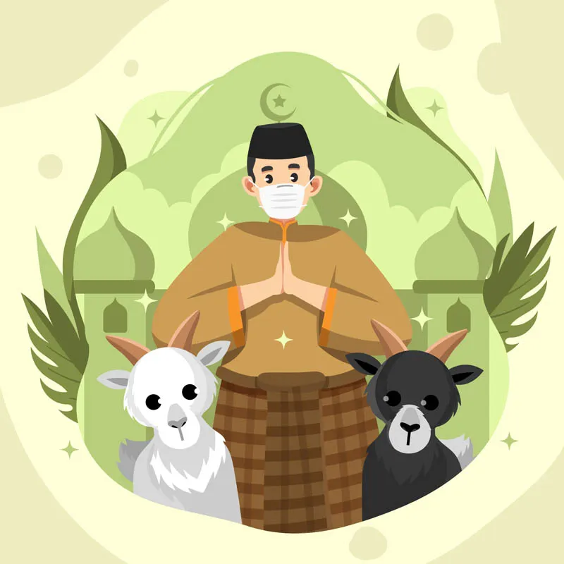 Eid Adha Celebration with Moslem And Two Goats