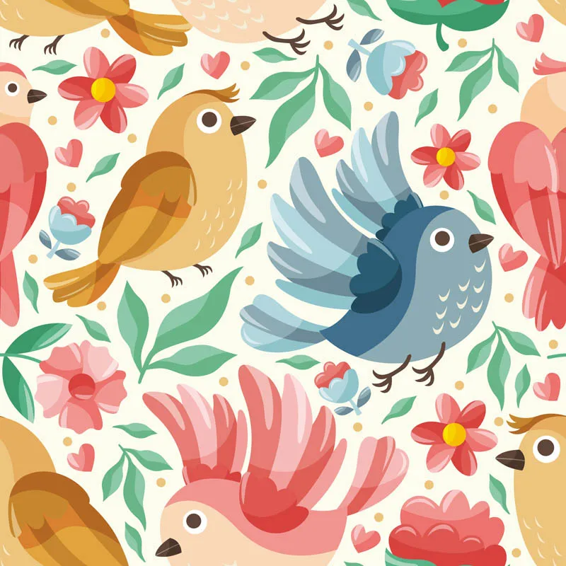 Spring Birds Seamless Pattern Background