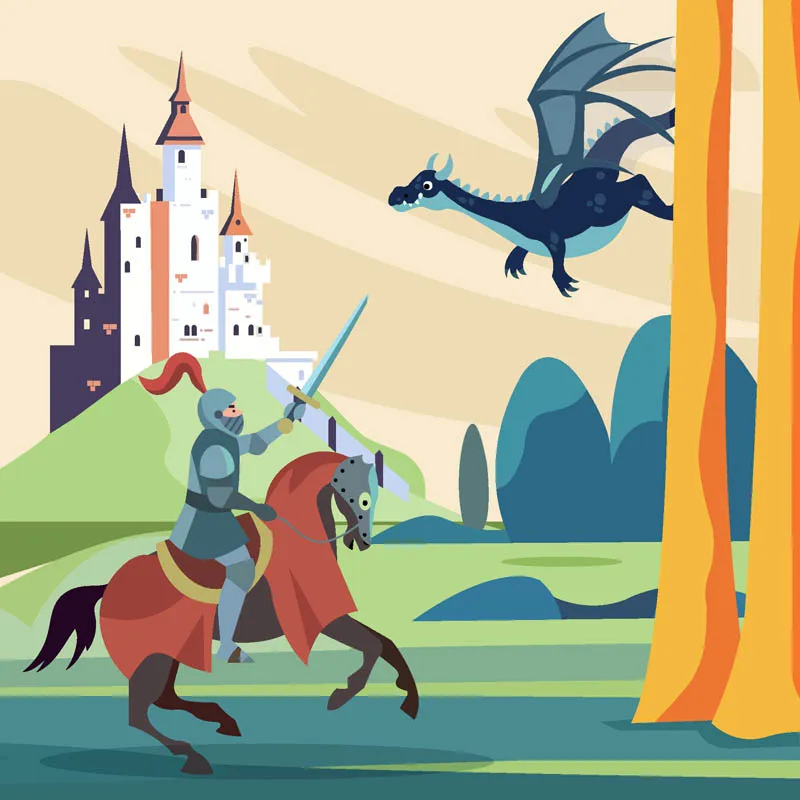 Hero Defend Castle From Dragon Concept
