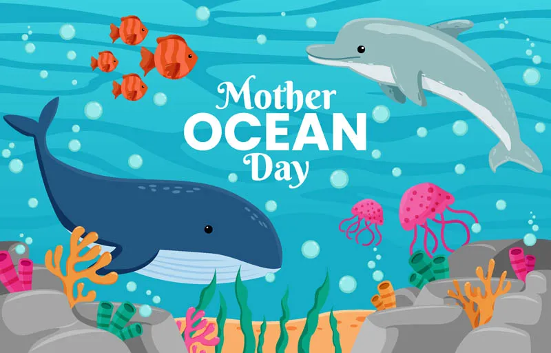 Mother Ocean Day Background with Dolphin