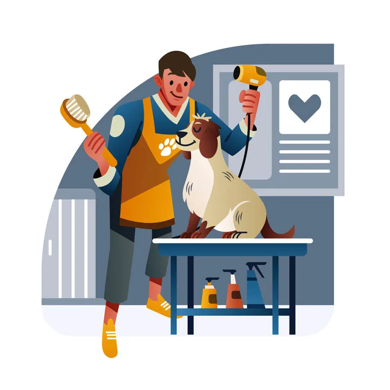 A Groomer Bathing A Dog