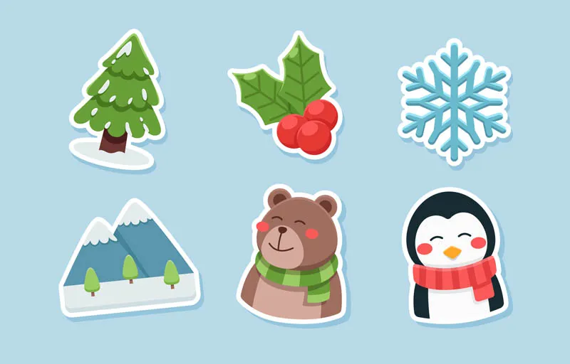 Winter Nature and Animal Sticker Set