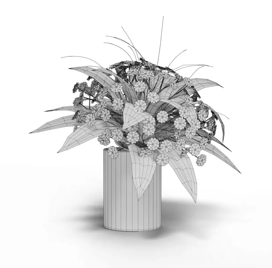 玻璃杯中的白色花卉花束3D模型预览图3