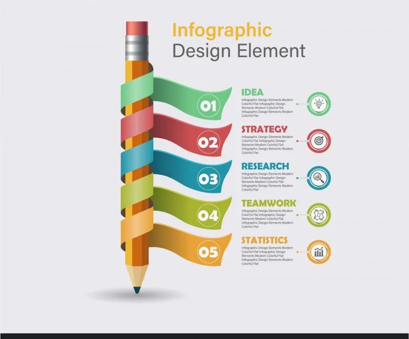 infographic design elements 3d ribbon pencil 