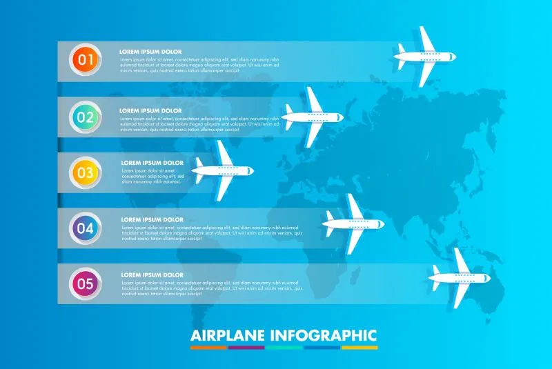 airplane infographic template dynamic flight silhouette global map 