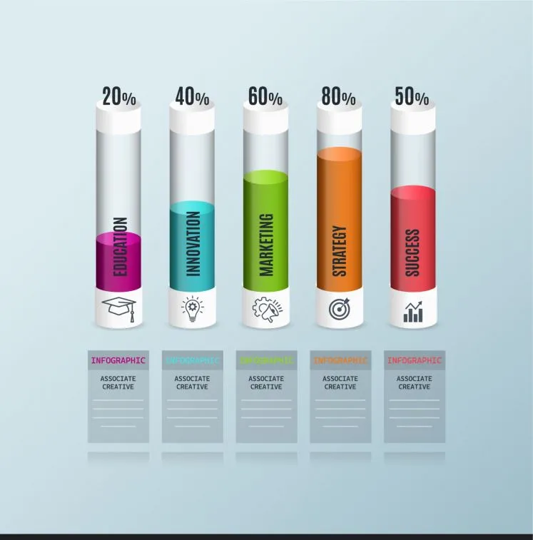 business infographic template modern 3d pillars  