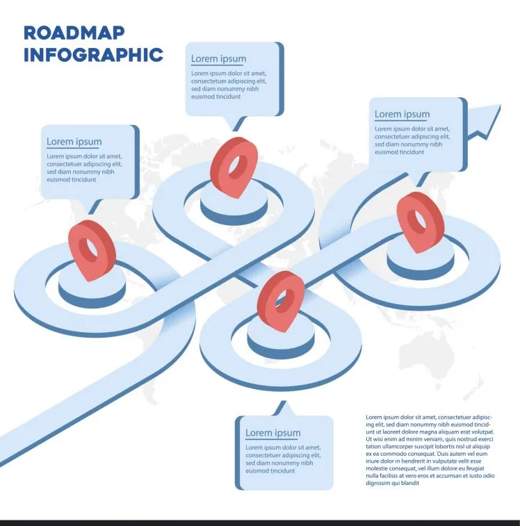 roadmap infographic template 3d twist road silhouette world map 