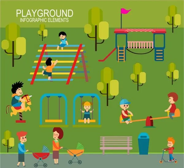 children playground concept illustration with infographic elements 