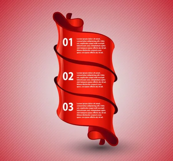 red ribbon infographic 3 step 