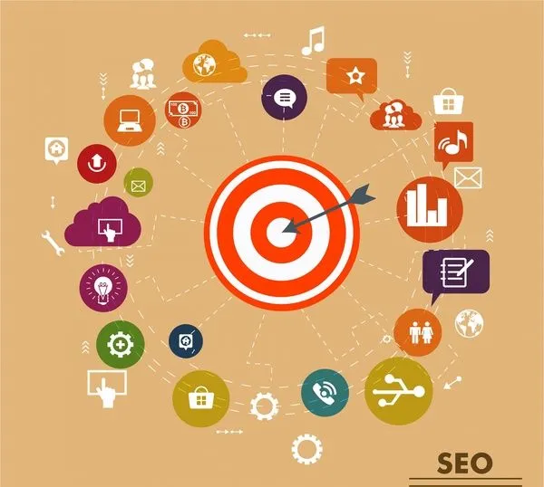 seo services infographics design with aim and icons 