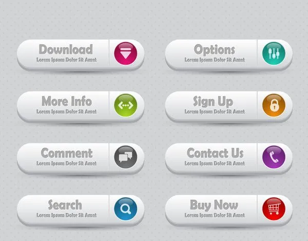 webpage buttons set design with white background 