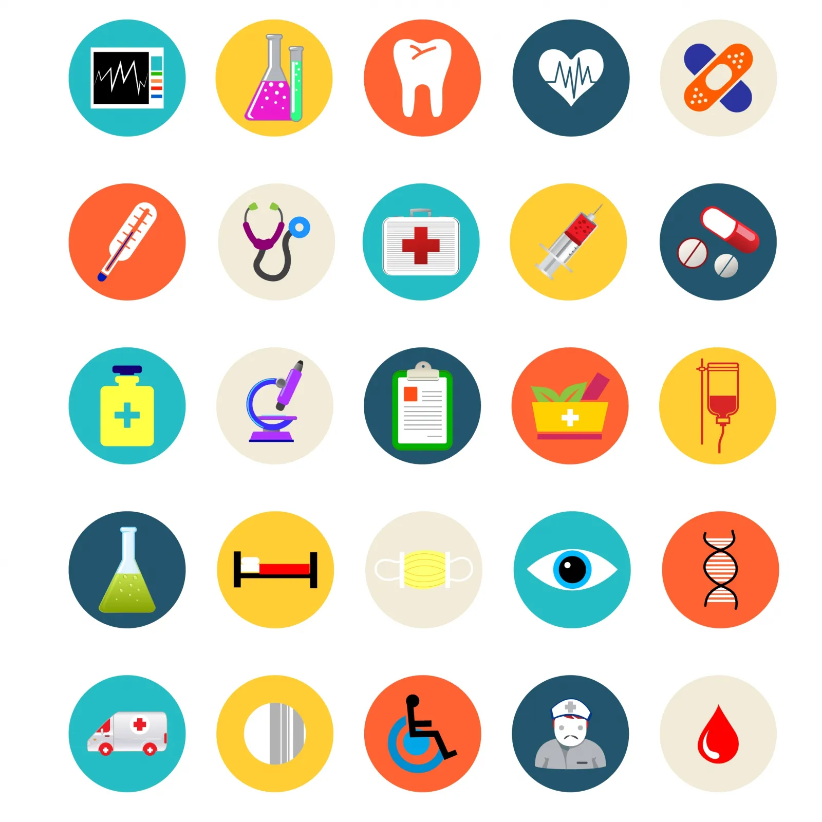 Medical and healthcare flat icons set 