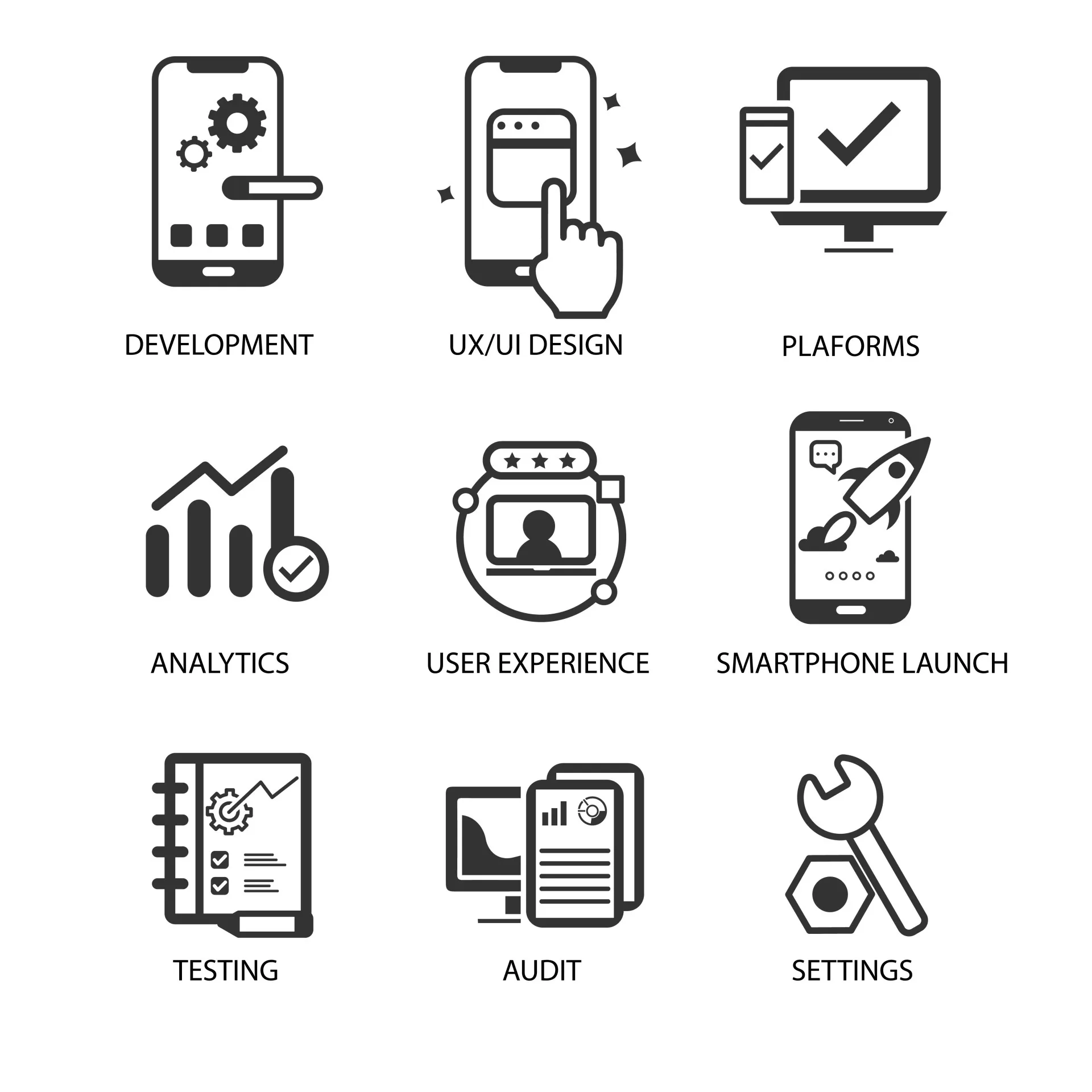 computing icons collection black white flat emblems sketch 