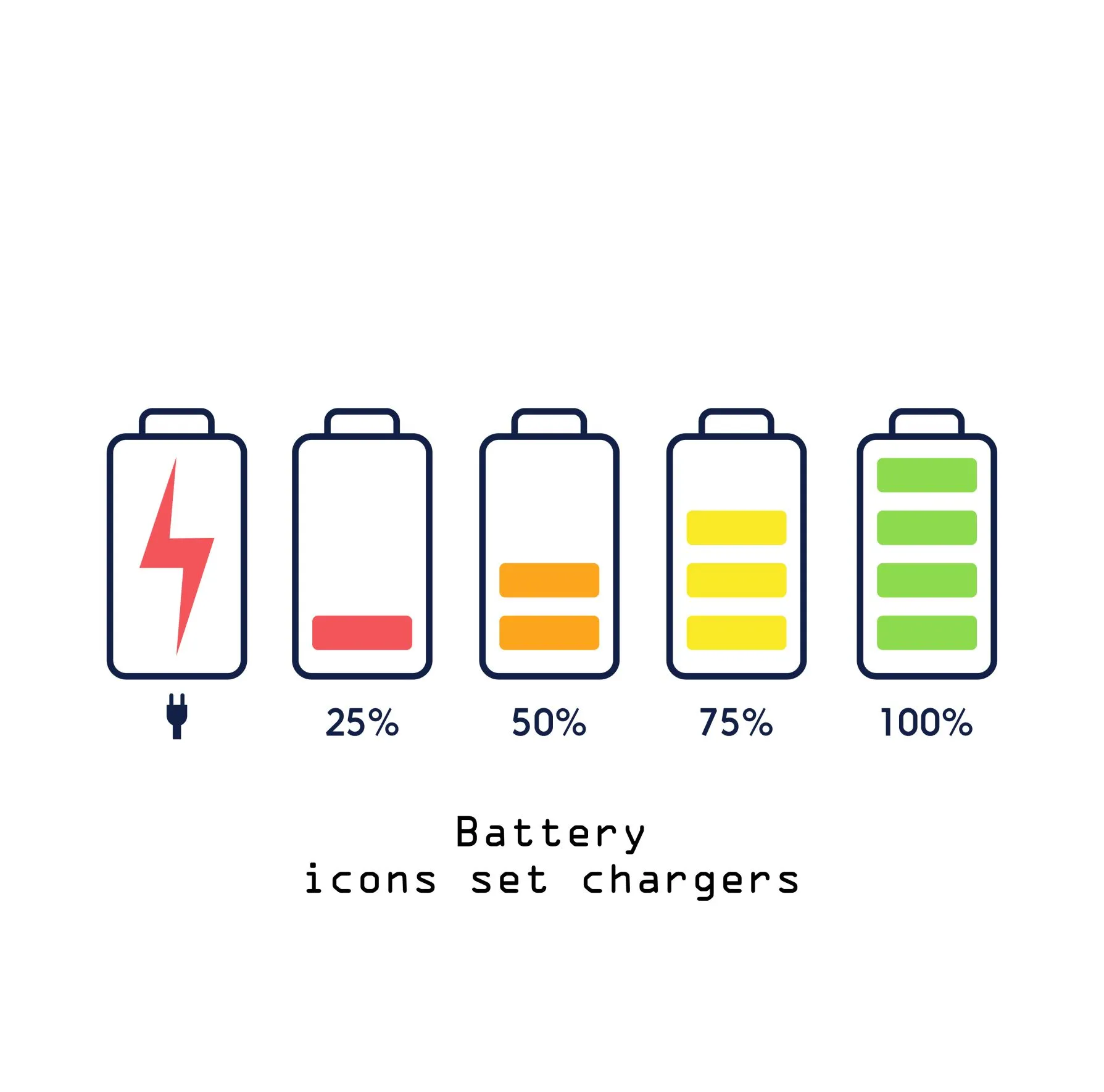 battery icons set chargers design elements flat modern sketch 