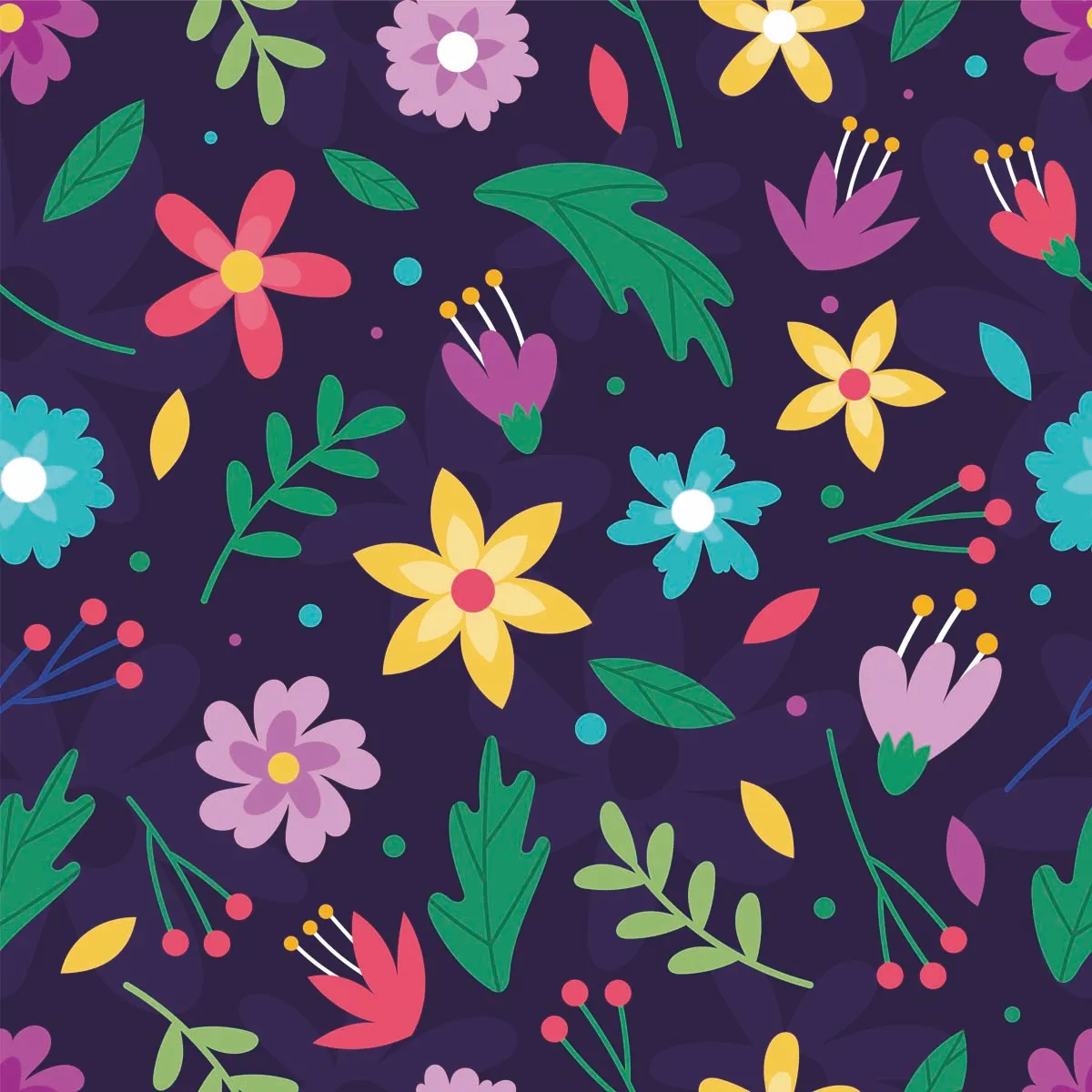 Flat Colorful Floral Seamless Pattern