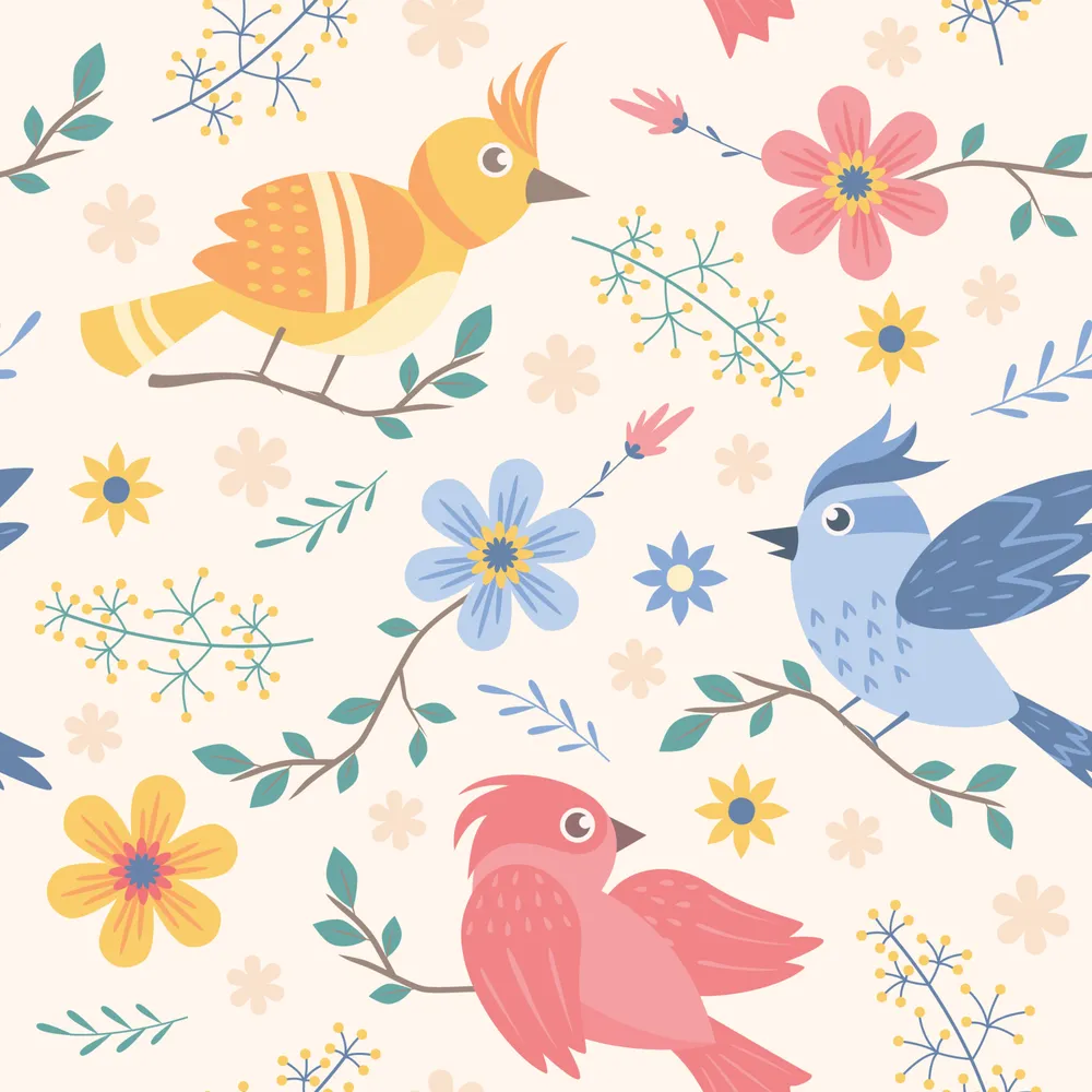 Spring Birds Seamless Background