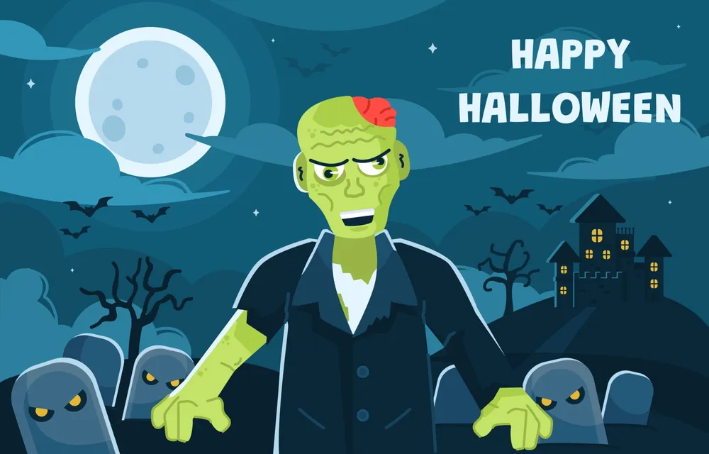 Halloween Background with Spooky Zombies
