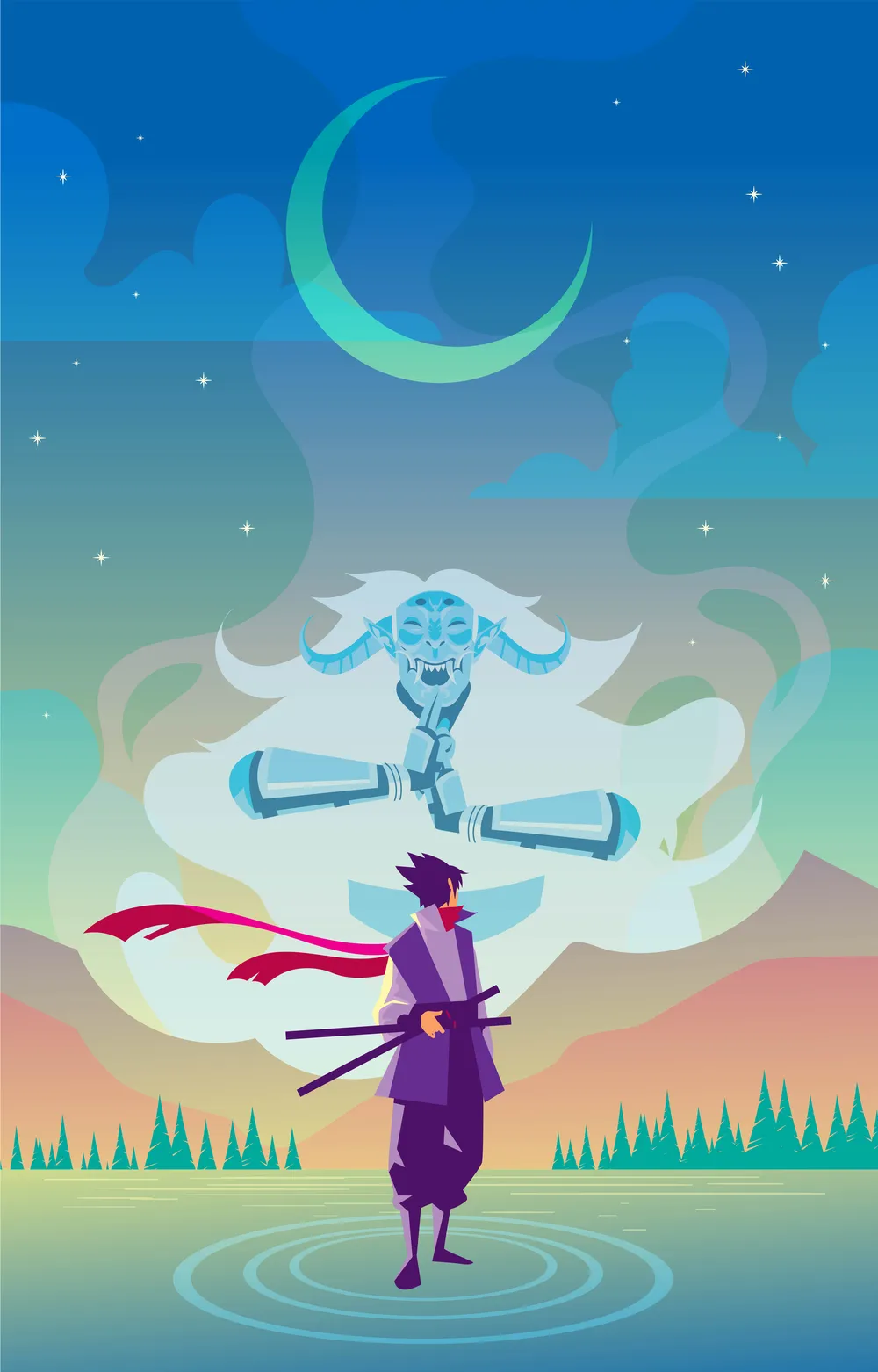 Young Ninja Fight a Demon Background
