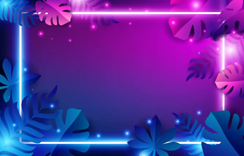 Neon Light Background with Leaves Arrangement