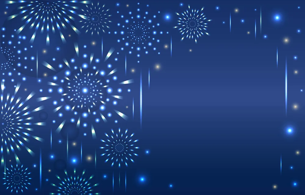 Beautiful Fireworks with Blue Night Sky Background