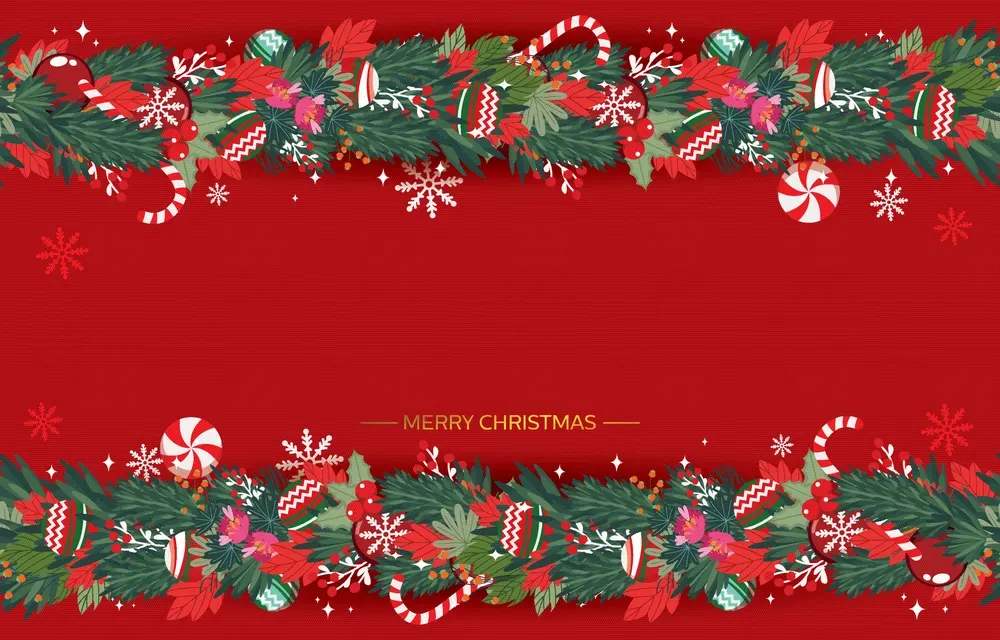 Christmas Background with Wreaths and Ornament Template