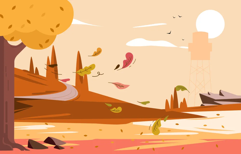 Fallen Leaves On Windy Road Background