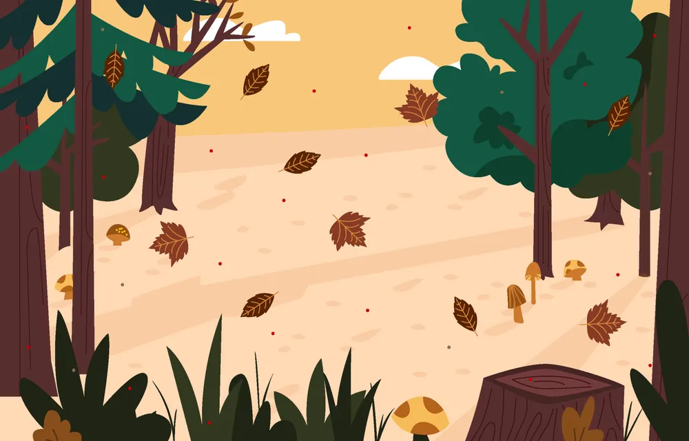 Fallen Leaves in Beautiful Forest Background
