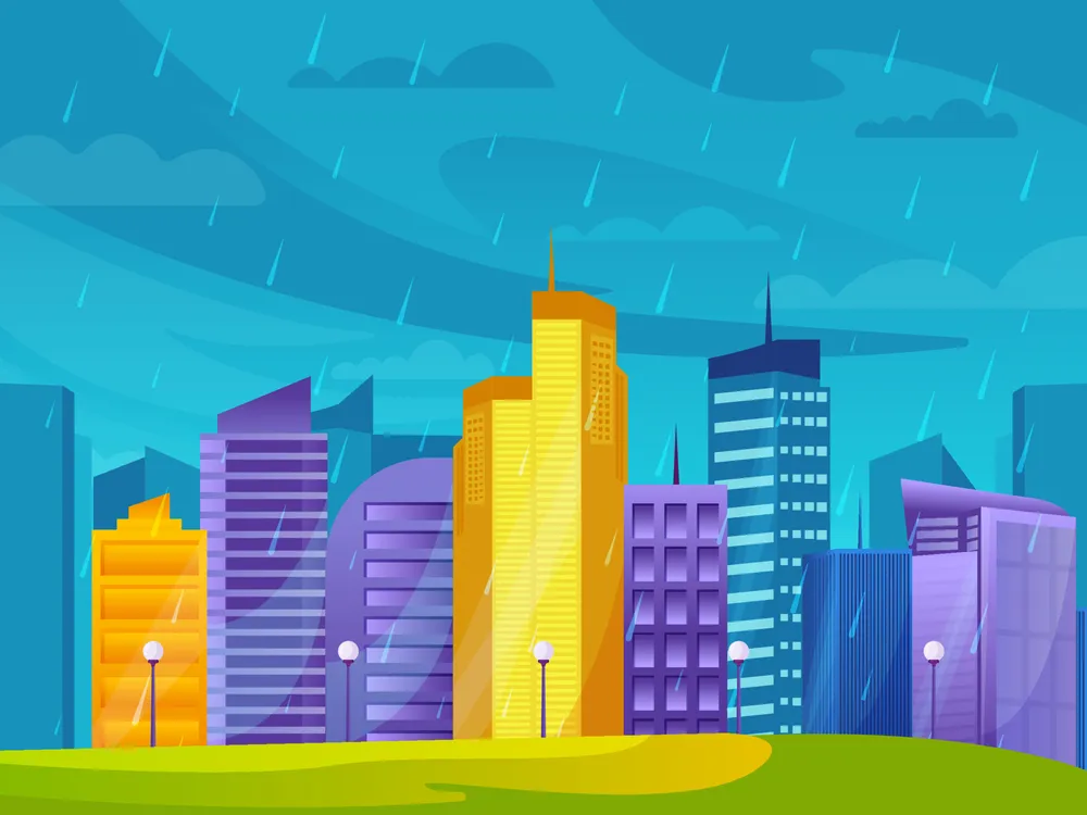 Cityscape Scenery in the Rain Background