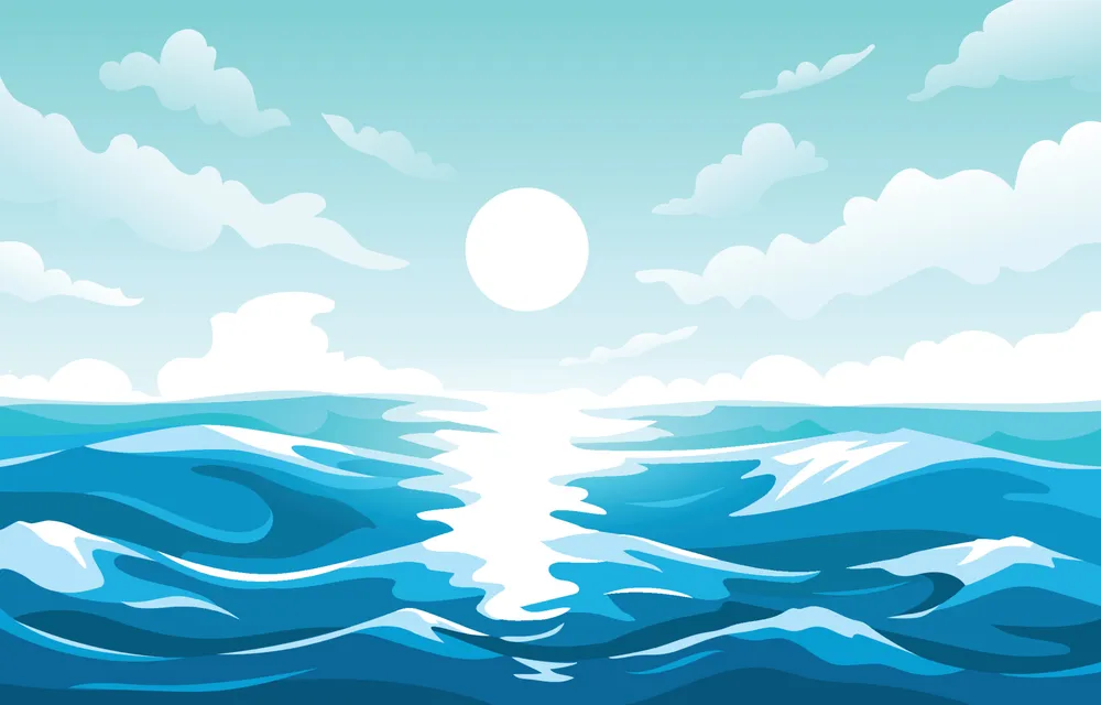 Blue Ocean with Sun Landscape Background